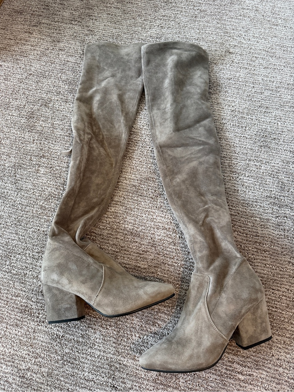 Goodnight Macaroon Taupe Over-the-Knee Suede Block Heel Boots